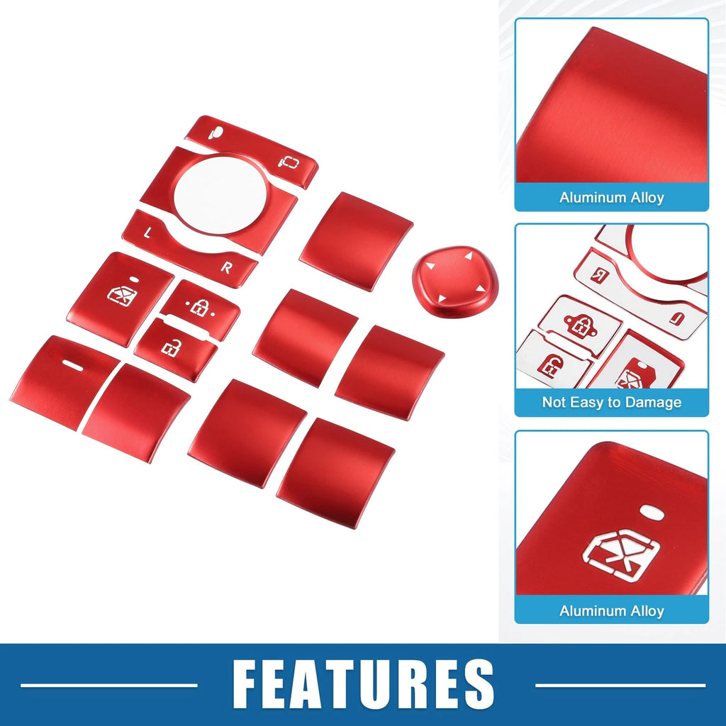 14Pcs Window Switch Button Cover Trim for Toyota RAV4 (2019–2022) Aluminum Red