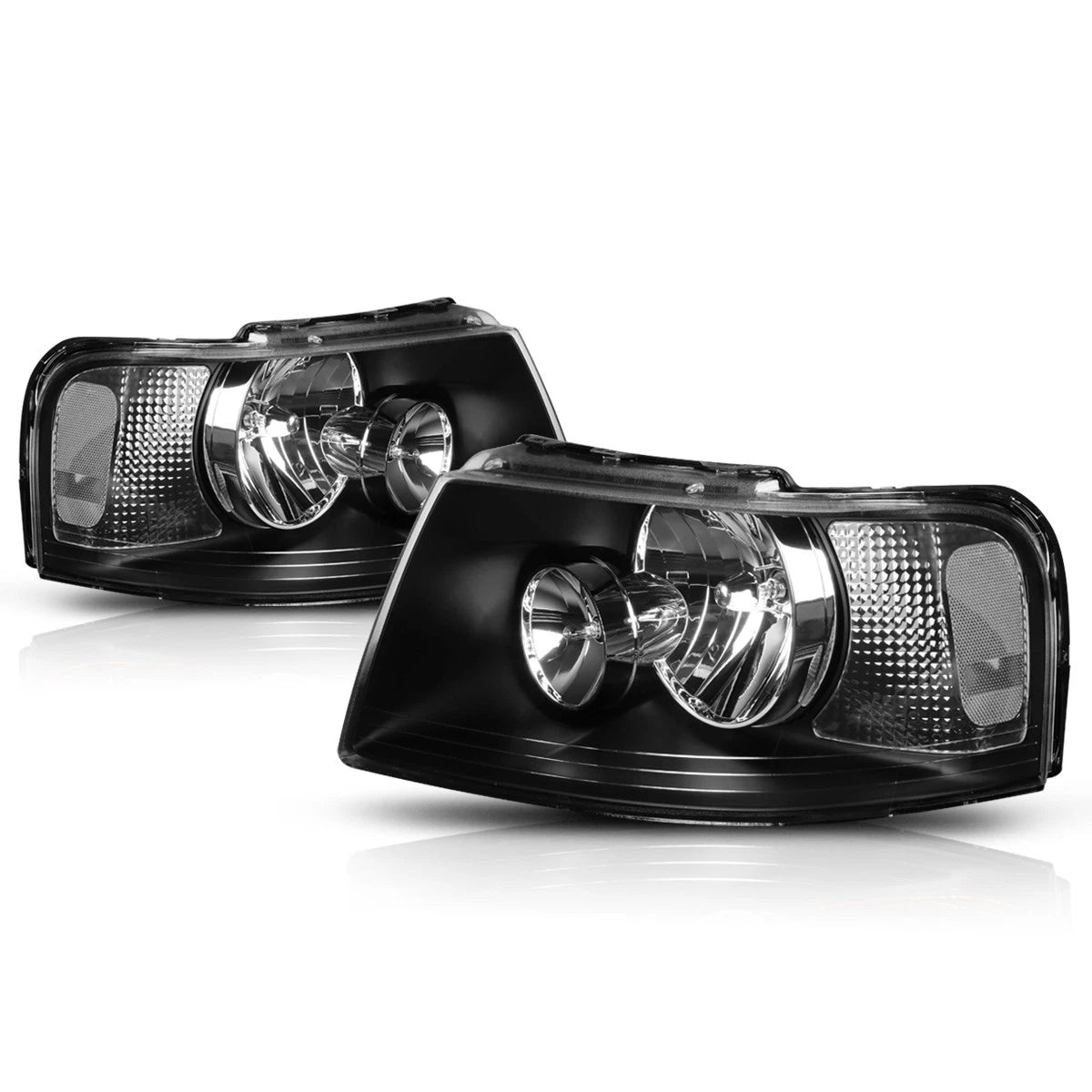 Headlight Pair for Ford Expedition (2003–2006) Black Housing Clear Side Lamps