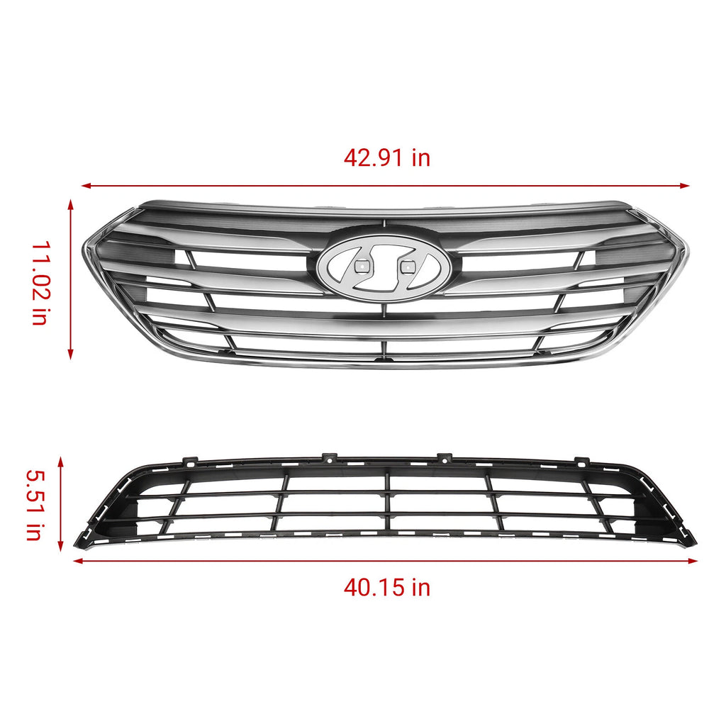 Set of 2 Front Upper & Lower Bumper Grille for Hyundai Santa Fe Sport (2017–2018)