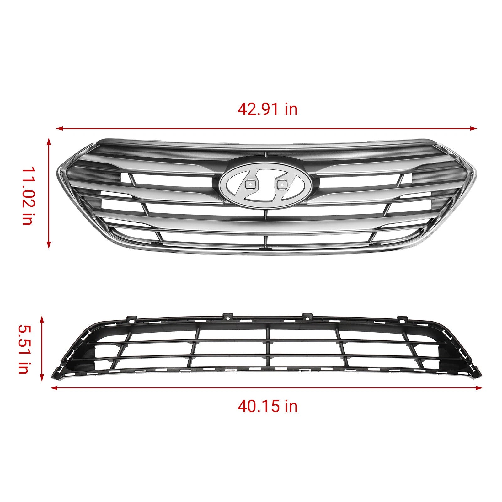 Set of 2 Front Upper & Lower Bumper Grille for Hyundai Santa Fe Sport (2017–2018)