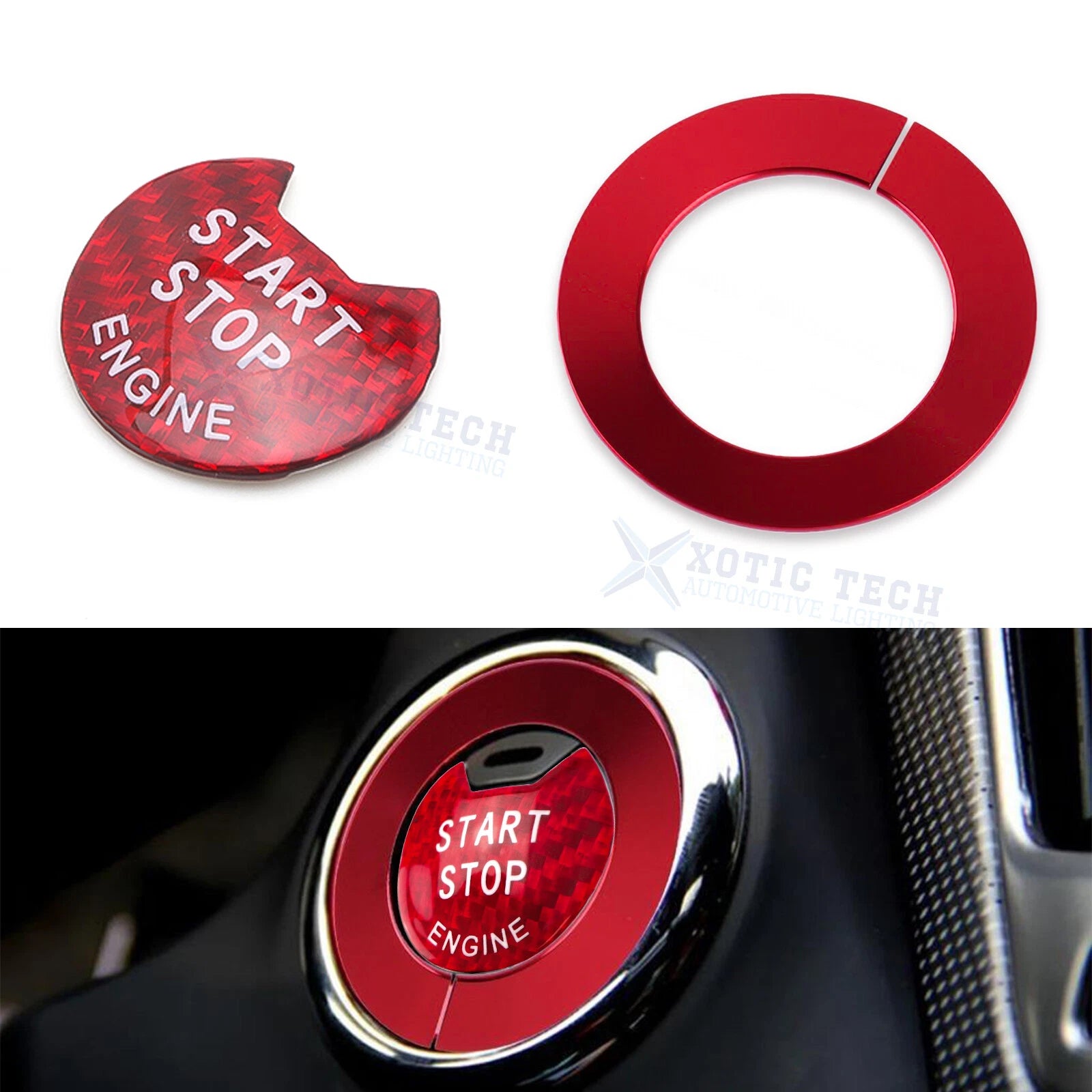 Red Engine Start Stop Button Combo Ring Cover Kit for Infiniti Q50 QX60 (2014–2024)