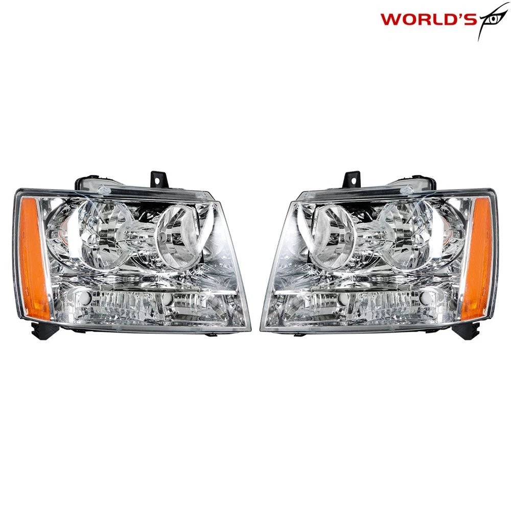 Set of 2 Chrome Headlights for Chevy Avalanche Tahoe Suburban (2007–2014)