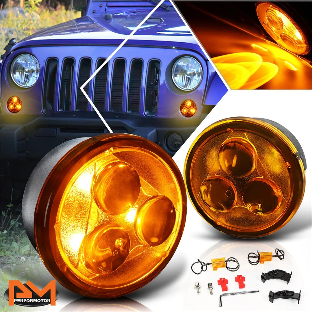 2X Amber Lens Front Bumper LED Turn Signal Lights for Jeep Wrangler JK (2007–2018)