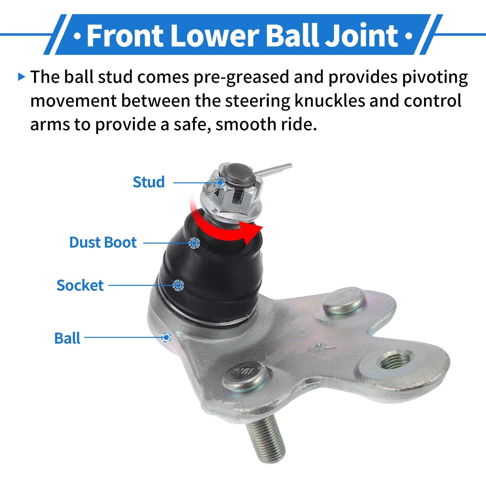 2X Front Lower Ball Joints for Toyota Sienna (2011–2020) No. 4334049015/4333009800