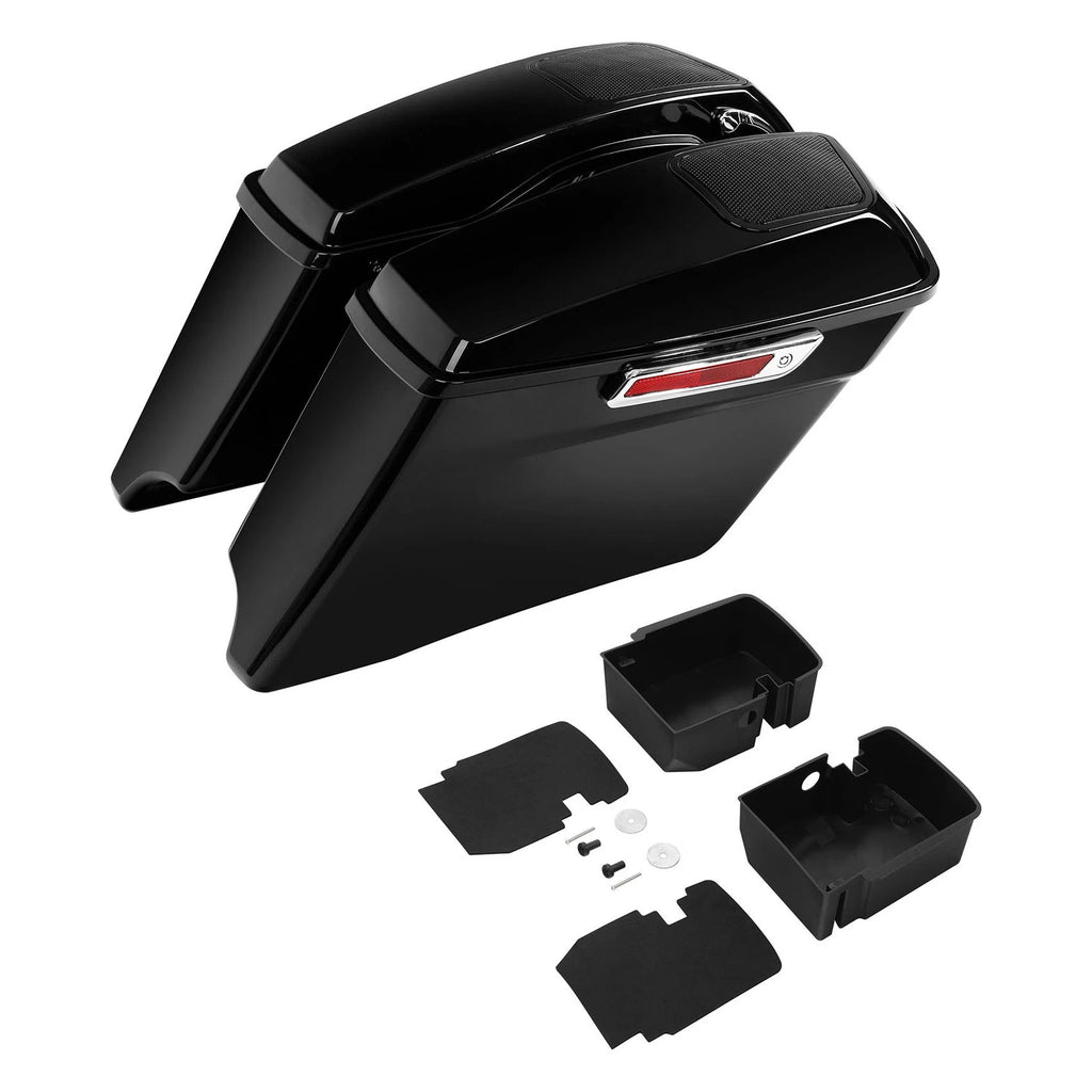 Stretched Saddlebag Speaker Lids & Tray Organizers for Harley Touring (2014–2023)