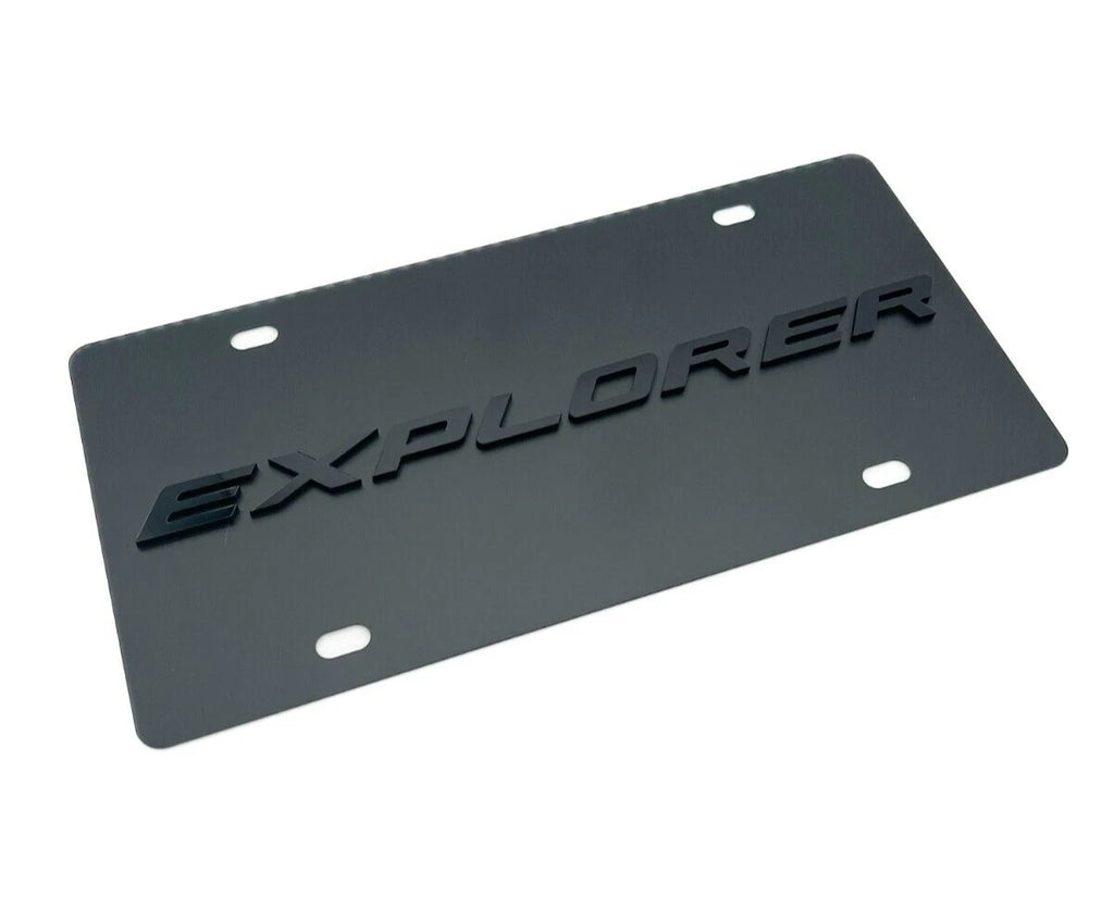 Black Metal License Plate with 3D Ford Explorer Script for Ford Explorer (2011–2019)