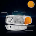 Headlight Lamps for GMC Sierra/Yukon Denali (2001–2007) Chrome Housing Amber Corner