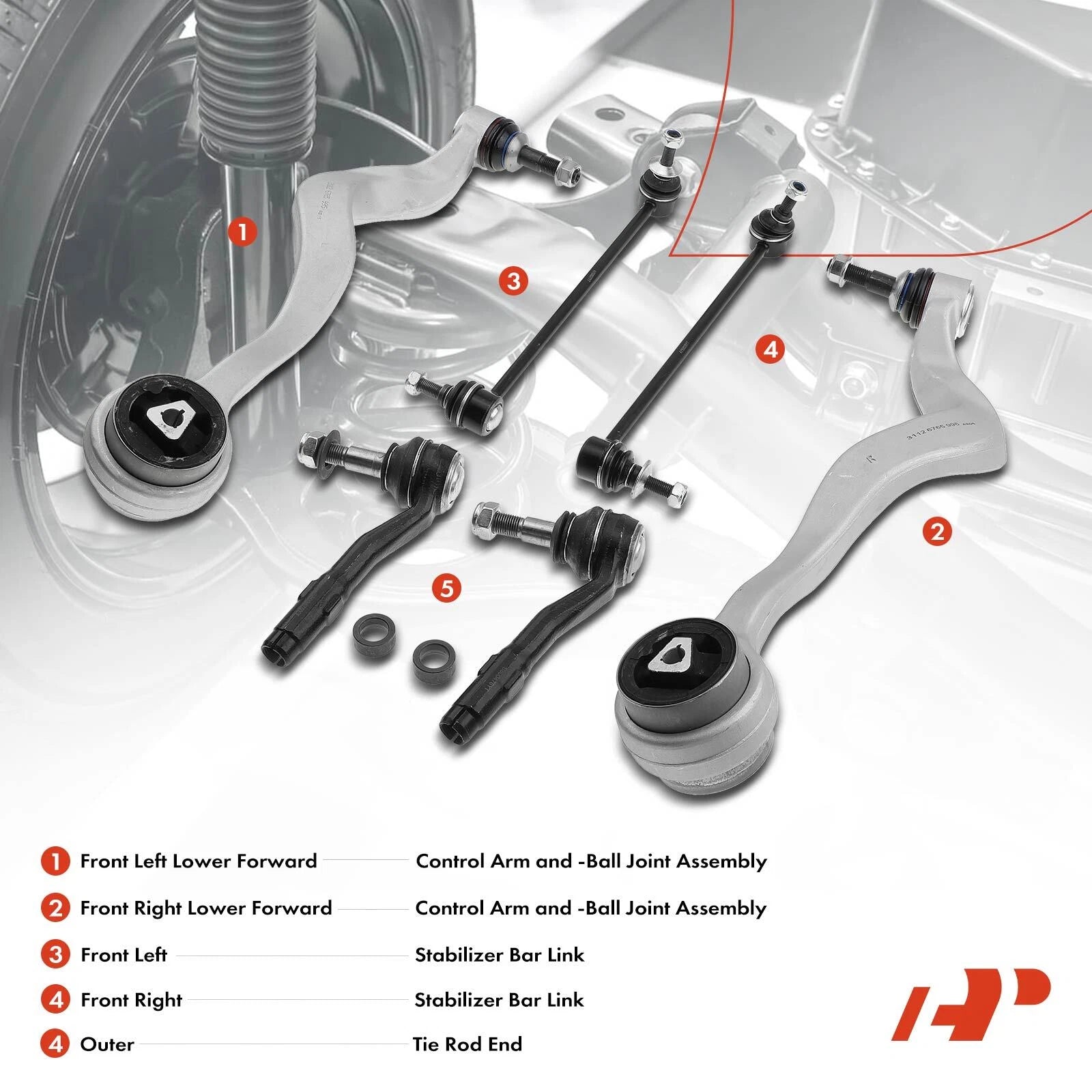 Set of 6 Control Arm Sway Bar Tie Rods for BMW 525i 528i 530i 535i 550i (2001–2007)