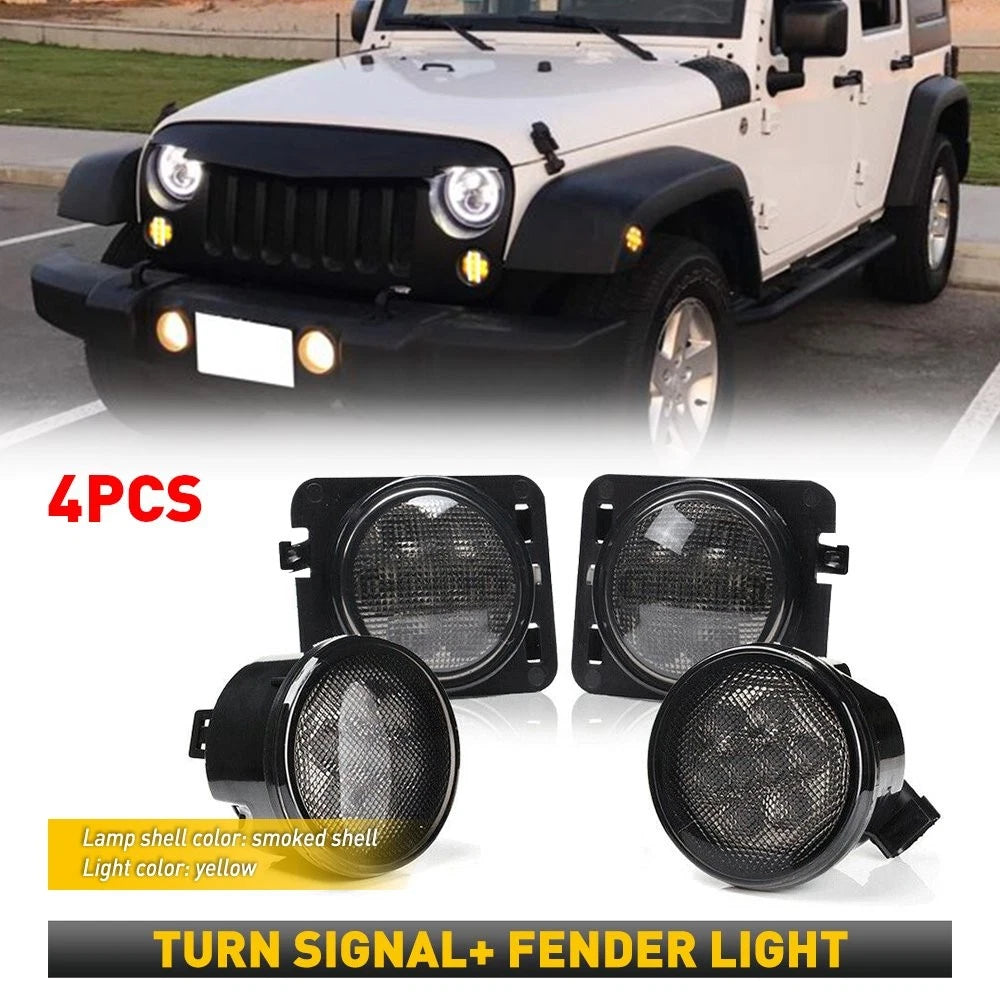 Front Turn Signal Lights for Jeep Wrangler JK (2007–2018) Amber LED Smoked