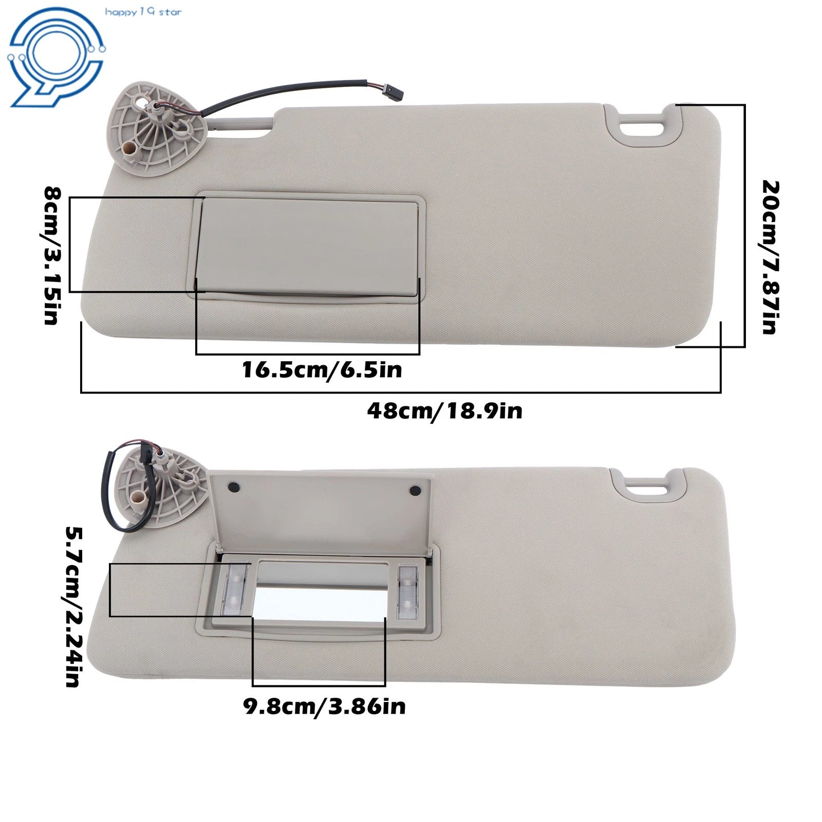 Left Driver Sun Visor with Lights for Dodge Ram 1500 2013–2021, 2500 3500 2013–2018