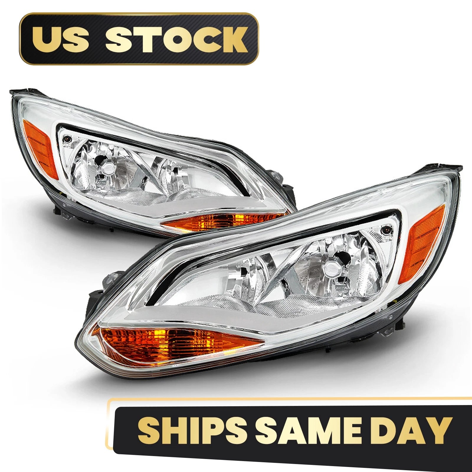 Halogen Headlight Set for Ford Focus (2012–2014) Chrome Driver+Passenger