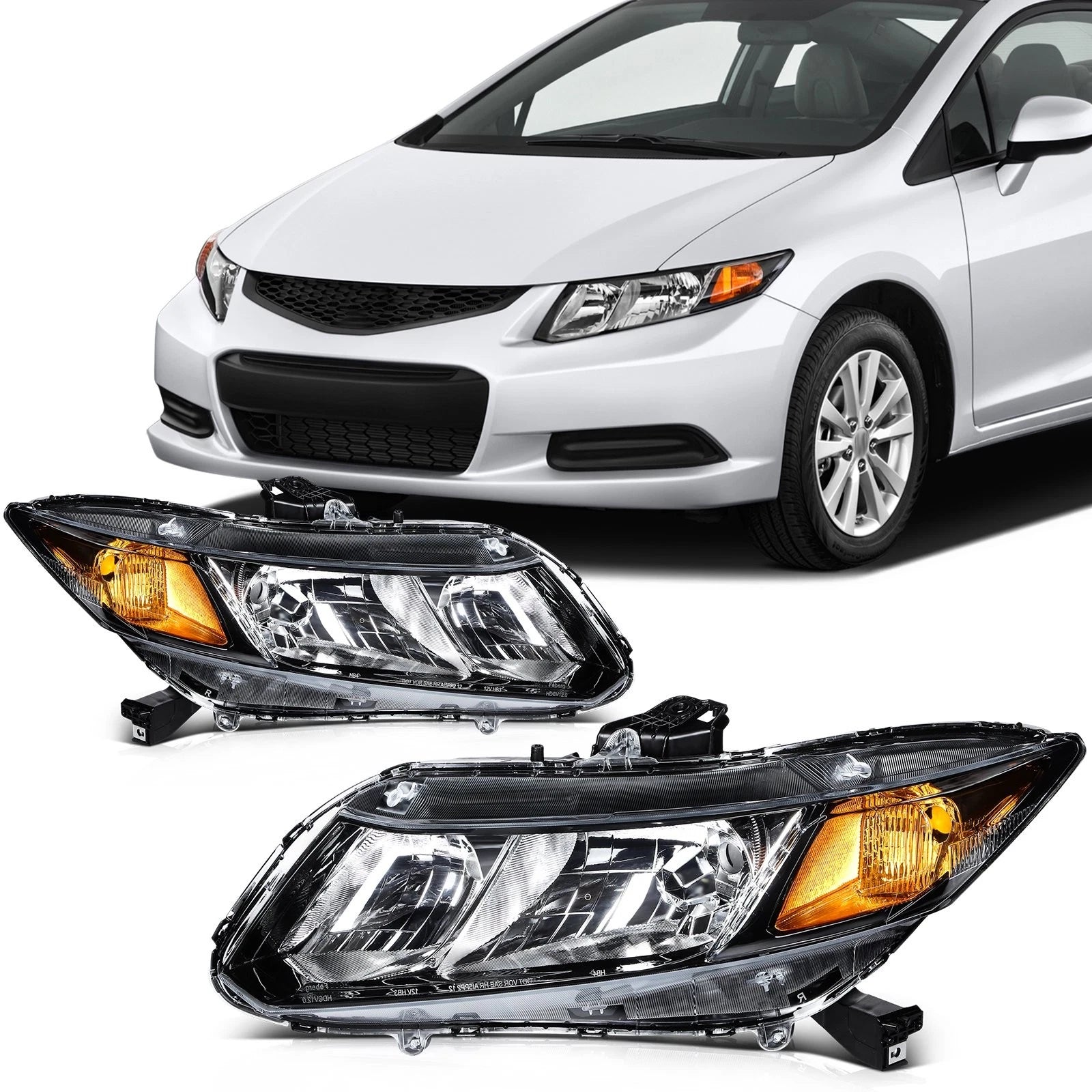 2X Headlight Assembly for Honda Civic (2012–2015) - Black