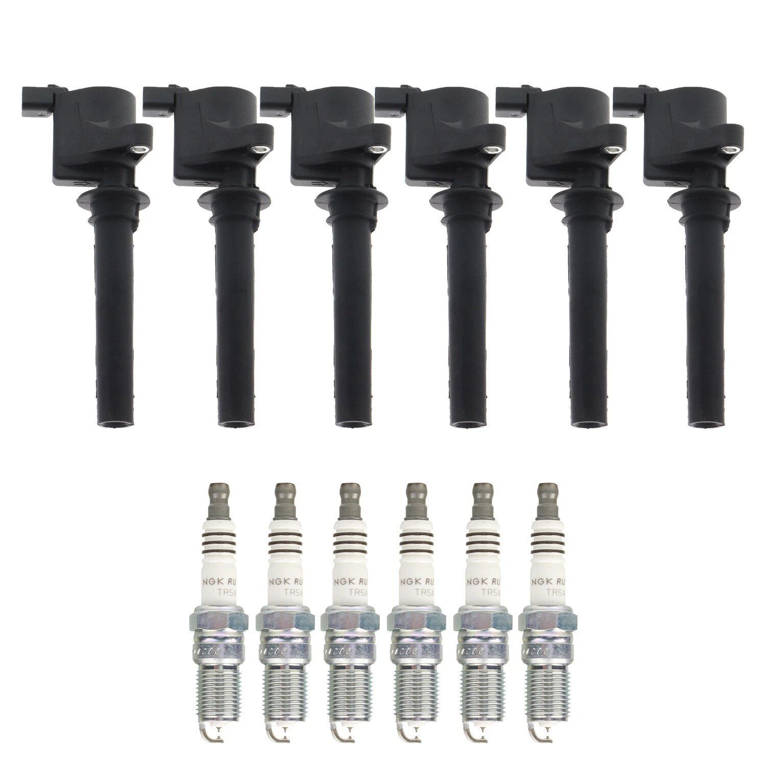 Set of 6 Ignition Coils & NGK Ruthenium HX Spark Plugs for Escape 3.0 V6