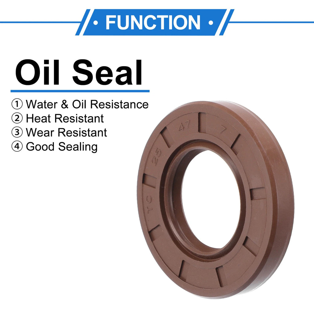 2X Oil Seal Rotary Shaft Seal for Various Models (25x47x7mm) FKM Rubber