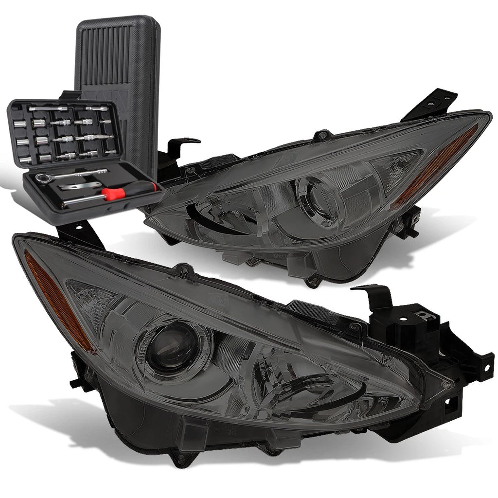 Pair of Smoked Amber Signal Projector Headlights for Mazda 3 (2014–2016)