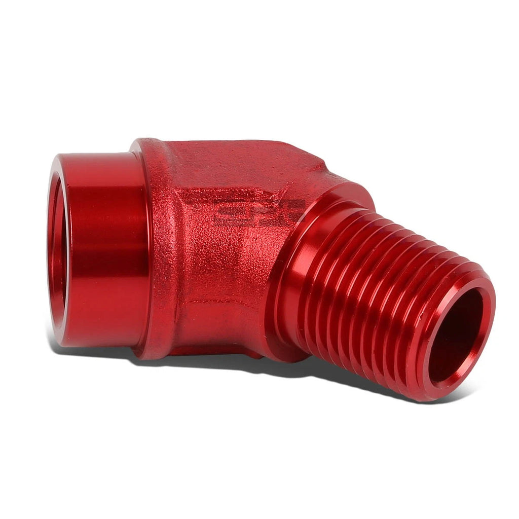 1/2" NPT Male 45 Degree to 1/2" Female Hose Fitting - Red Aluminum Finish
