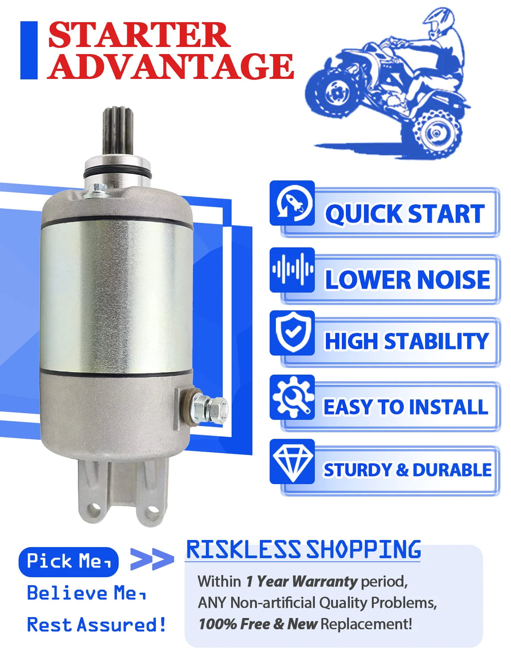 Starter Motor for Bombardier Outlander 330 2X4 4X4 (2004–2005) W/Bendix Relay