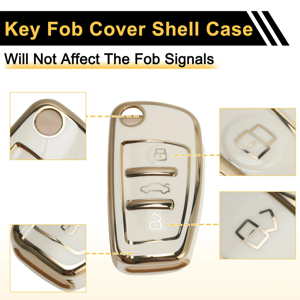 White Gold Tone TPU Silicone Car Key Case for Audi A1/A2 (3 Buttons)