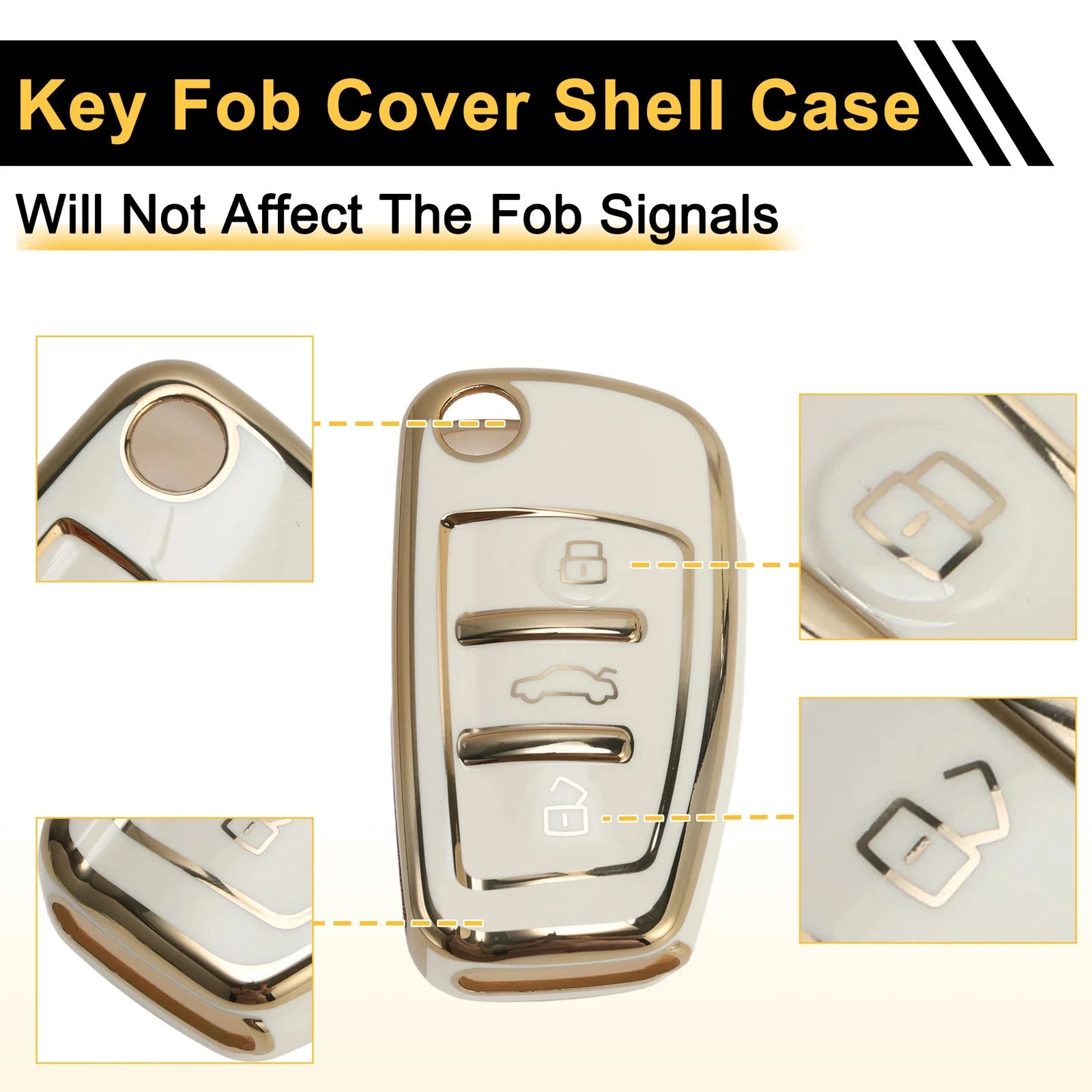 White Gold Tone TPU Silicone Car Key Case for Audi A1/A2 (3 Buttons)
