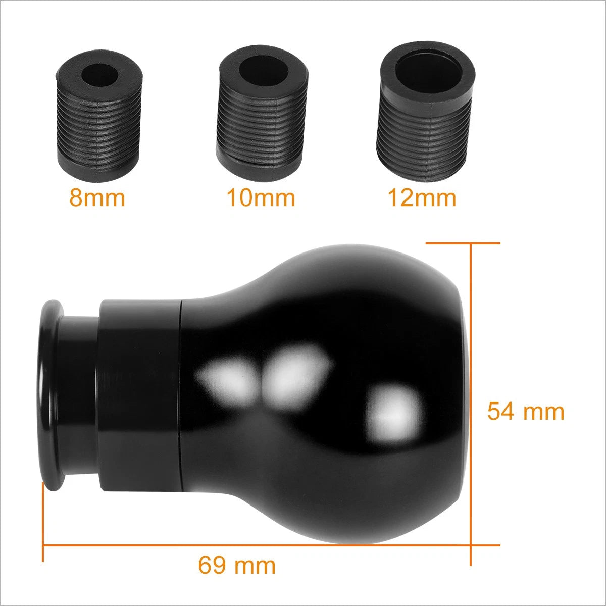 6-Speed Manual Shift Knob for J2 Teardrop Shape (Black) with 8/10/12mm Adapters