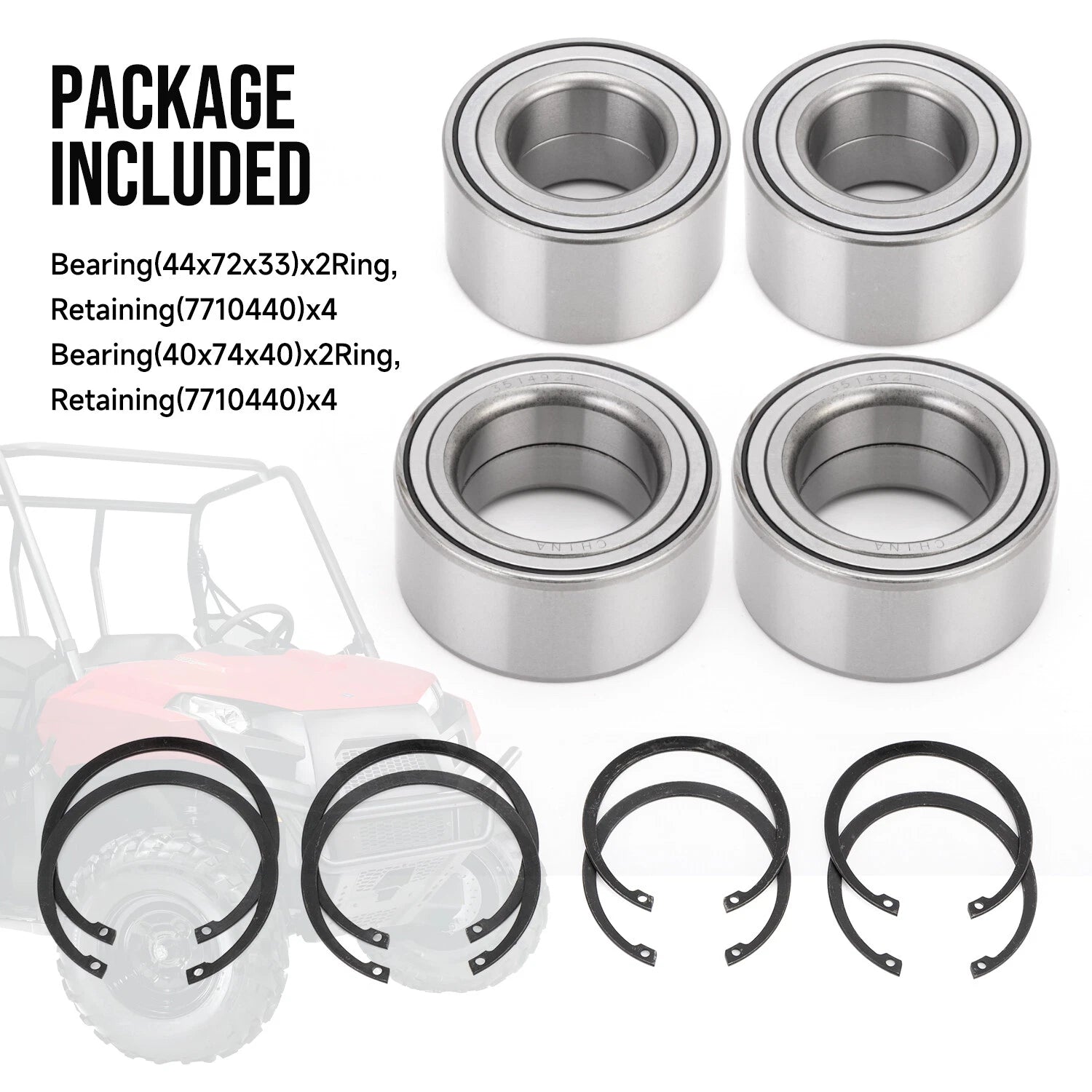 Set of 4 Front & Rear Wheel Bearings for Polaris Ranger 500 570 700 800 900 1000