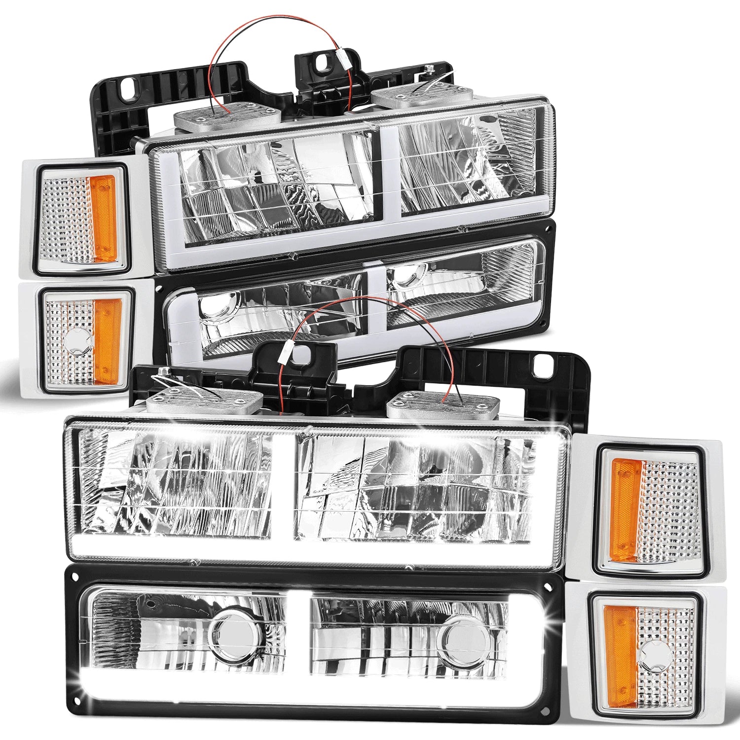 Set of 4 LED Headlight, Bumper Signal, Corner Lamps for Chevy C/K (1994–2000)