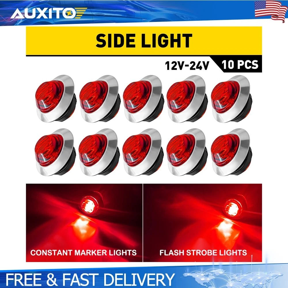 10X 3/4 Inch Red Dual Function Marker Lights Strobe Steady Waterproof