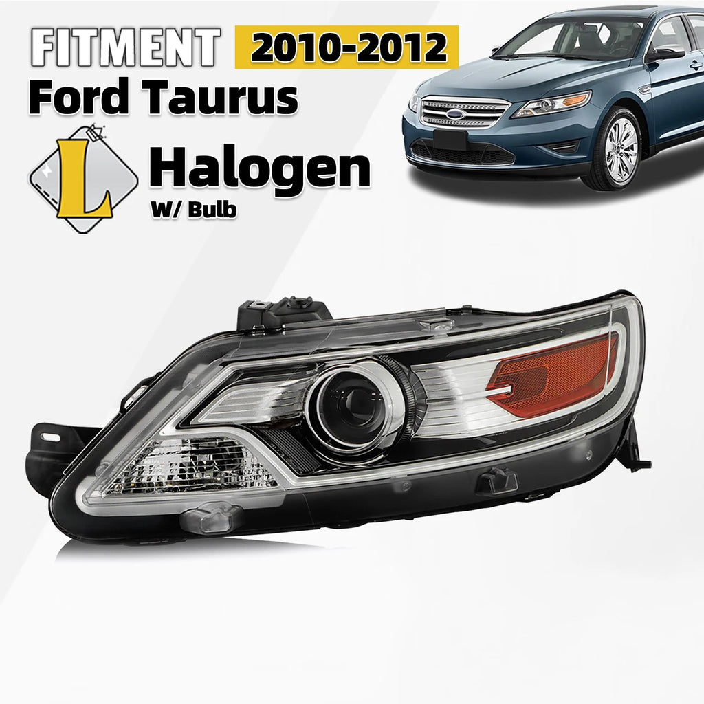 Halogen Projector Headlight for Ford Taurus (2010–2012) W/Bulb Left Driver