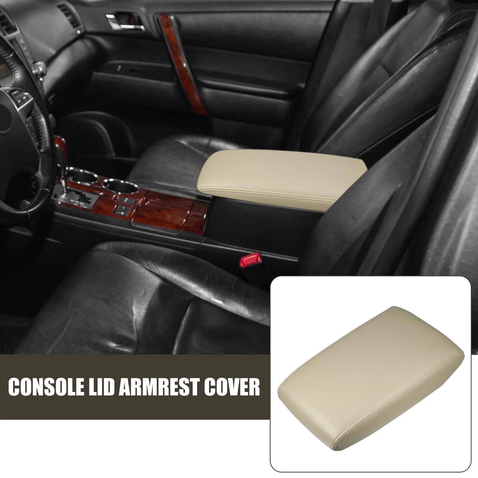 Center Console Lid Armrest Cover for Toyota Highlander (2001–2023) Faux Leather Beige