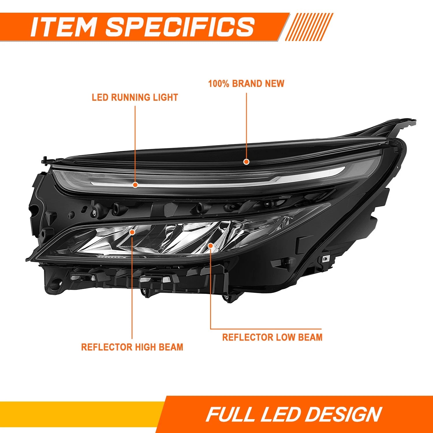 Headlight Lamp for Chevrolet Equinox (2022–2024) - Left Side, Black Clear