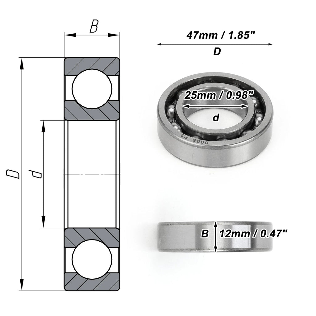 Deep Groove Ball Bearing 25x47x12mm for Scooter Skateboard (6005)