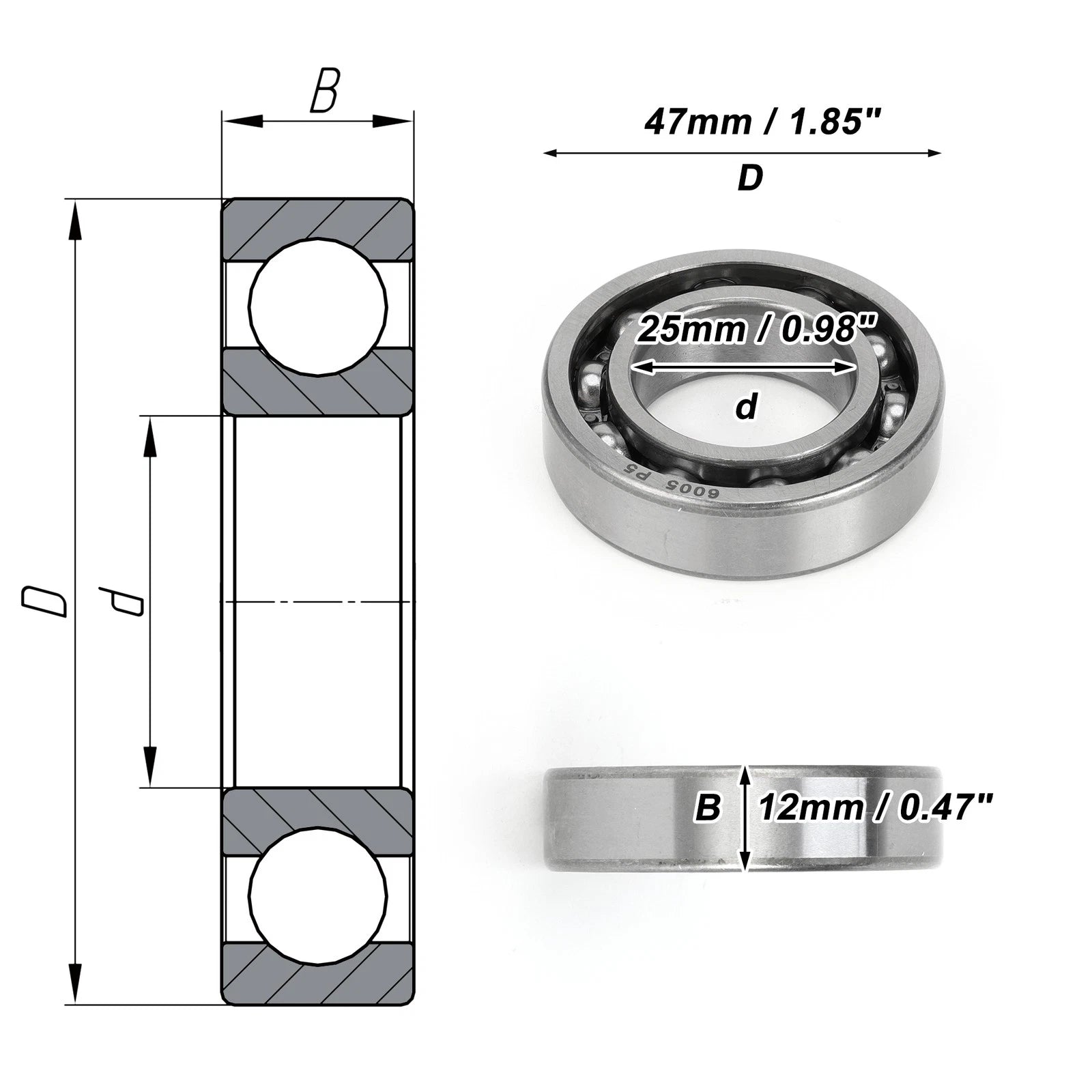 Deep Groove Ball Bearing 25x47x12mm for Scooter Skateboard (6005)