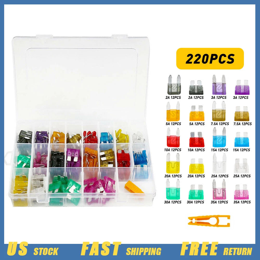 220Pcs Blade Fuse Kit for Car Truck SUV ATV Motorcycle