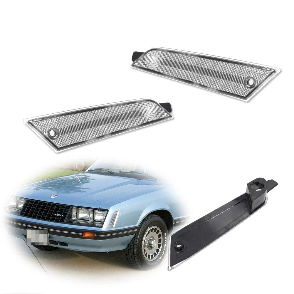 2X Clear Lens Front Bumper Side Marker Light Housings for Ford Mustang (1979–1986)
