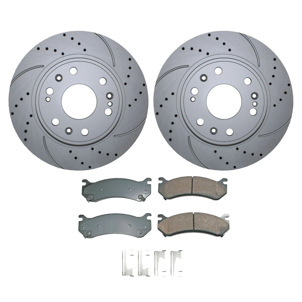 Front Brake Kit 330mm Drilled Disc Rotors & Akebono Ceramic Pads for Chevrolet GMC