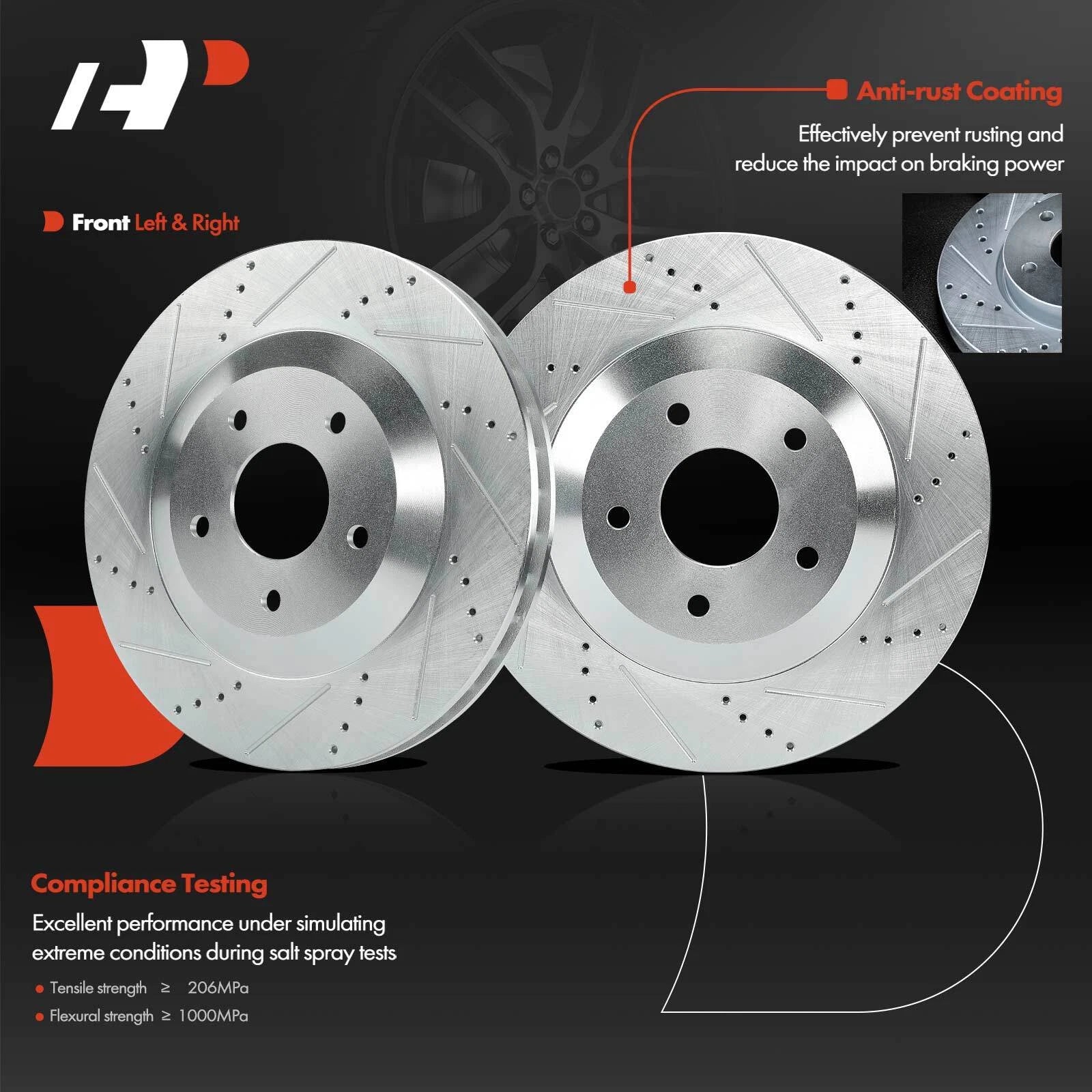2X Front Drilled Brake Rotors for Chevy Corvette (1997-2004)