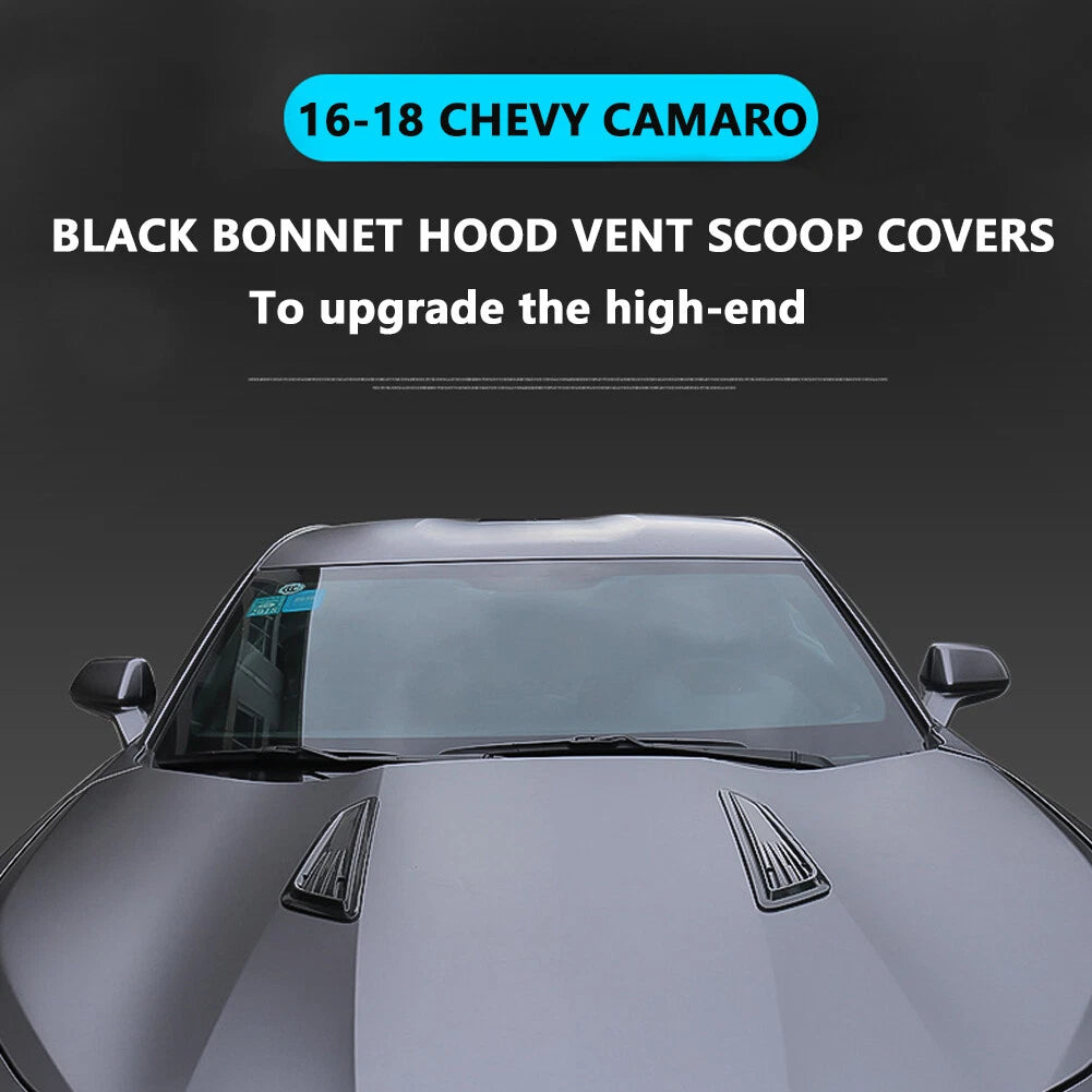 Black Bonnet Hood Vent Scoop Covers for Chevy Camaro (2016–2018)