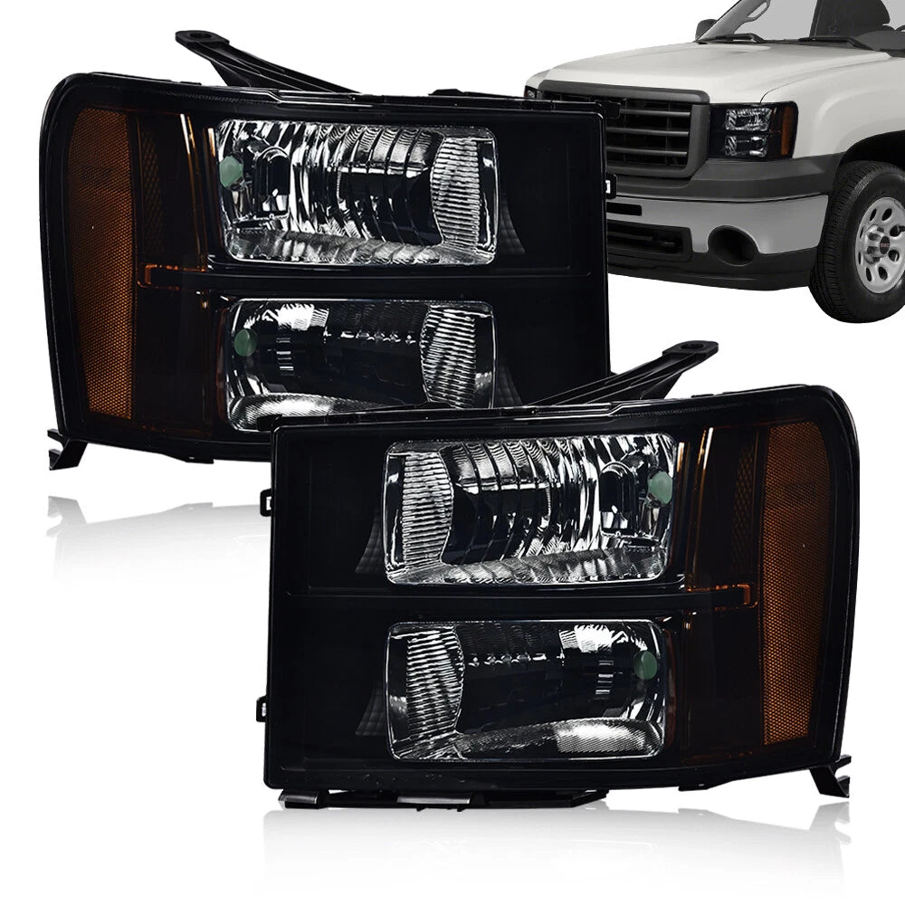 Smoked Black Headlights for GMC Sierra 1500 2500 3500 (2007–2014)