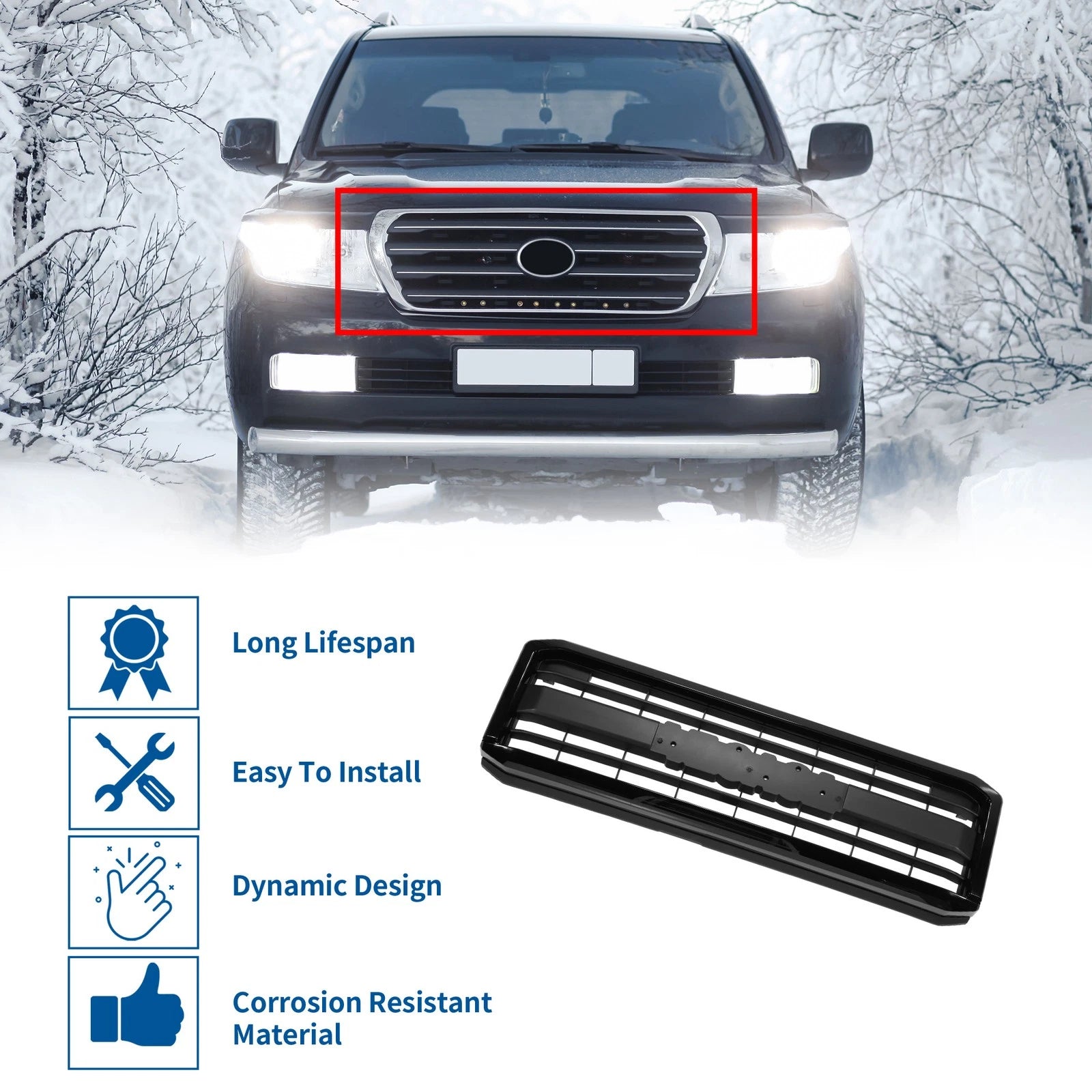 Front Upper Hood Bumper Grille for Toyota Land Cruiser (2007–2012) Black