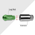 20Pc M12X1.5 Green JDM Open-End Acorn Hex Wheel Lug Nut + Extension 25mmx50mm