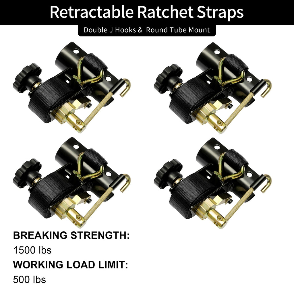 Set of 4 Retractable Ratchet Straps for Ladder Rack