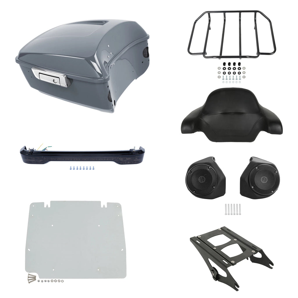 Trunk Backrest Rack Speaker Light for Harley Touring (2014–2026) Gunship Gray