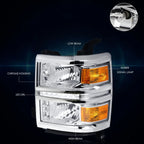 LED DRL Headlight Pair for Chevy Silverado (2014–2015) Chrome Housing Amber Corner