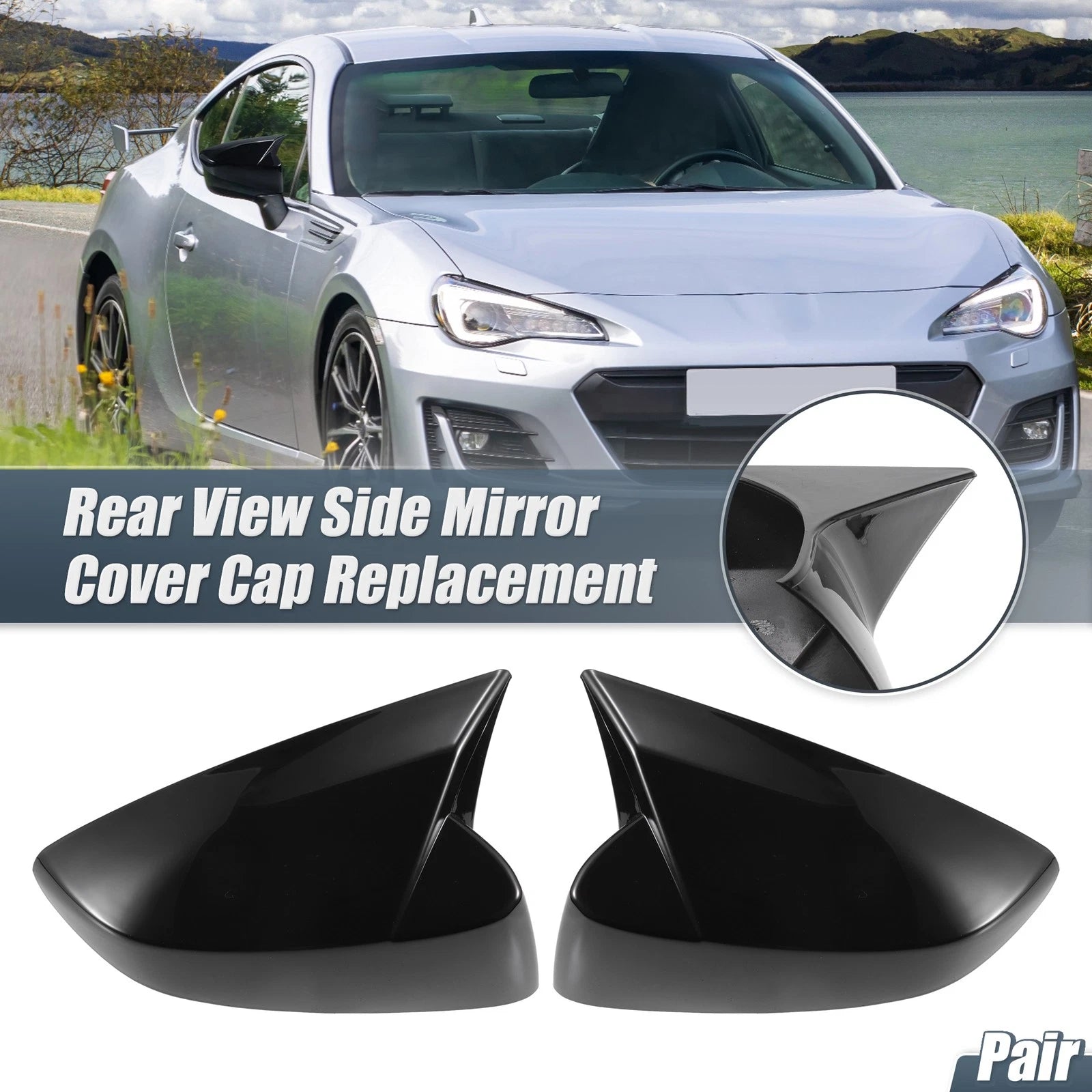 Pair Rearview Mirror Cover Overlay Gloss Black for Subaru BRZ (2012–2020)