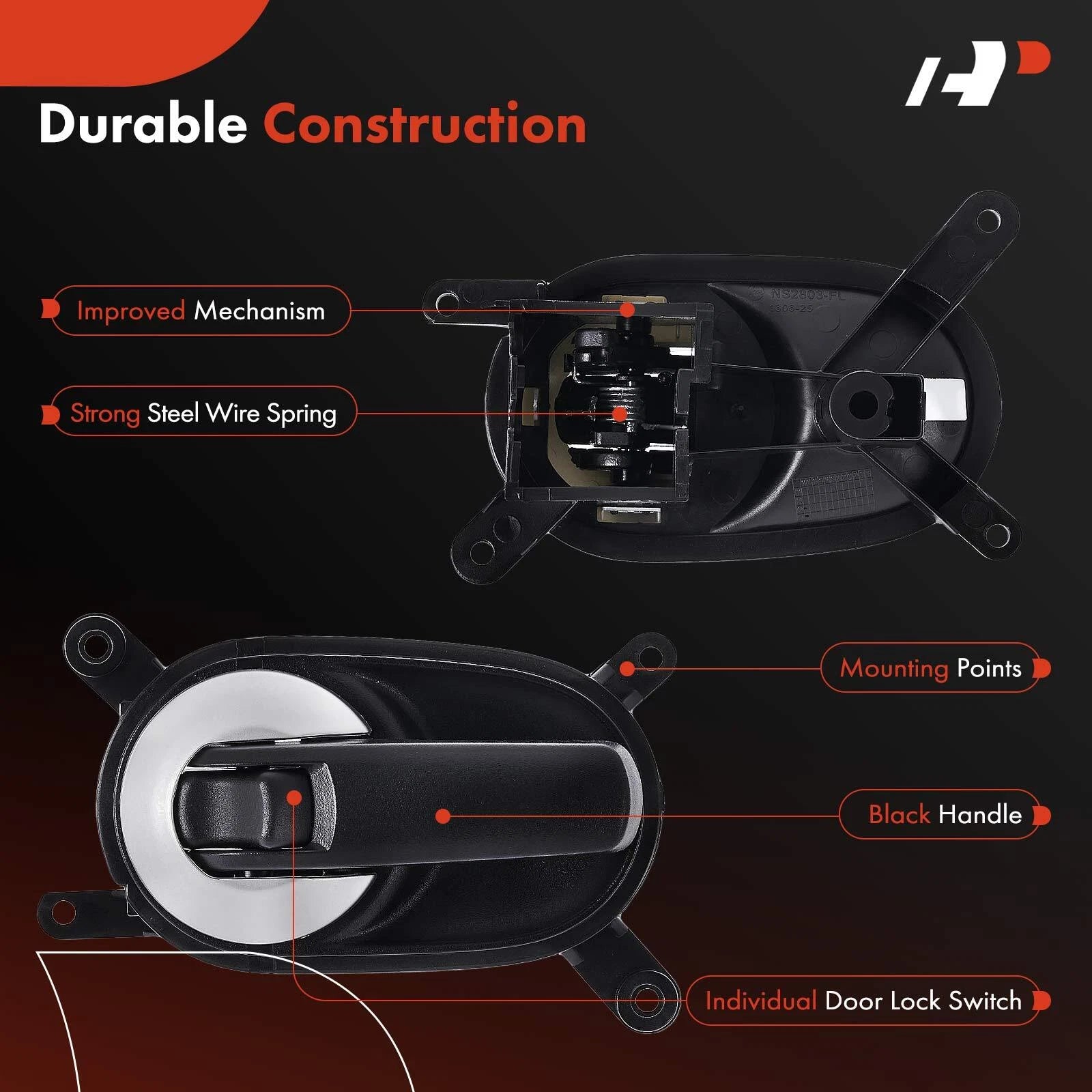 Front Left Interior Door Handle for Nissan Quest (2006-2009) Black+Rouge