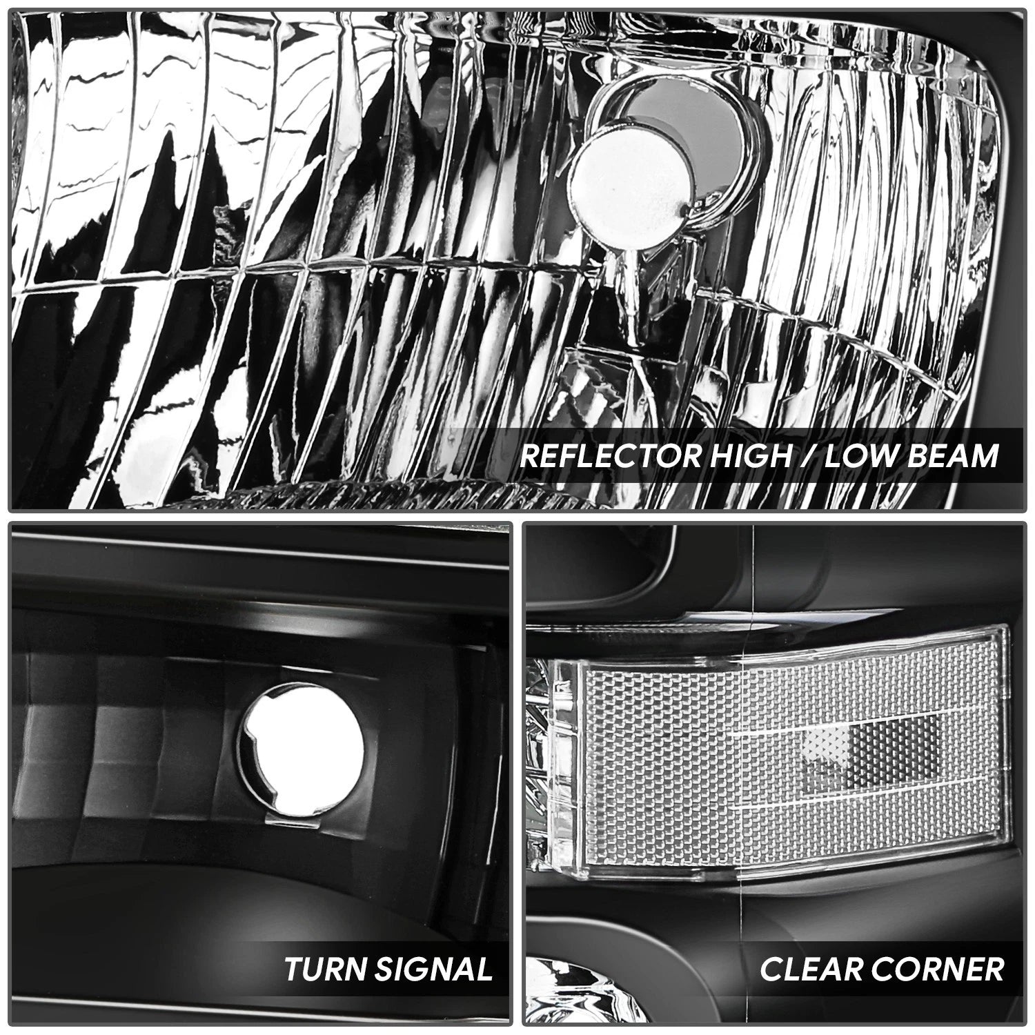 Pair of OE Style Black/Clear Headlights for Ford E-150/250/350/450/650/750 (2008–2021)