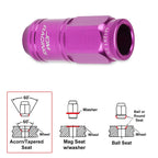 20Pc M12X1.25 Purple JDM Open End Cone Wheel Lug Nuts + Spline Lock + Key