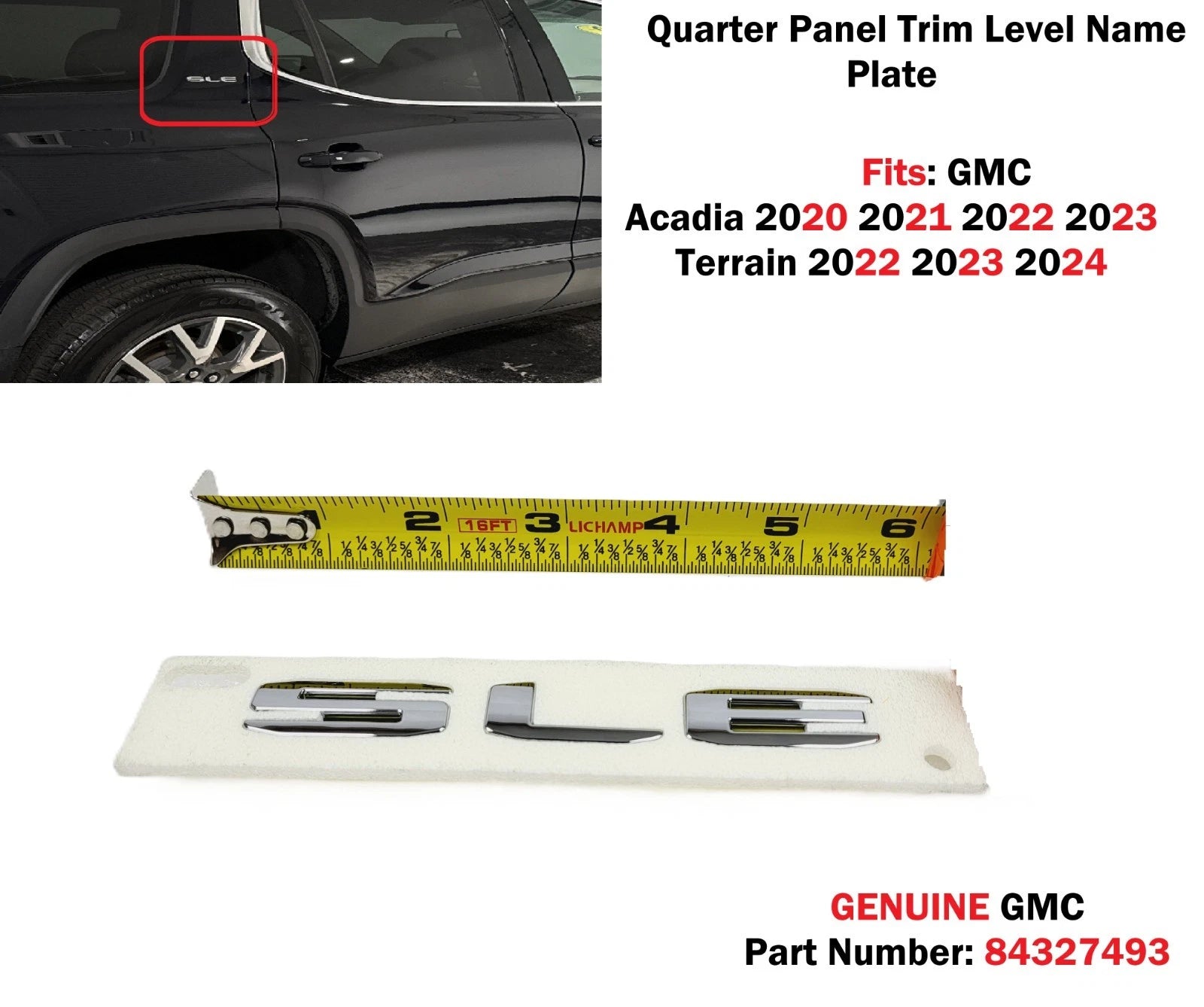 Rear Logo Emblem Nameplate Badge for GMC Acadia Terrain SLE (2020–2024) 84327493