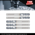 Set of 5 Carbide End Mills for Various Applications (2" Overall Length)