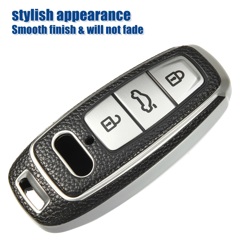 TPU Keyless Remote Cover for Audi A6 (2012–2018) - Black Silver Tone